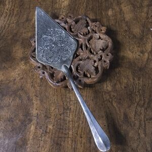 Engraved Silver Tone Cake Server